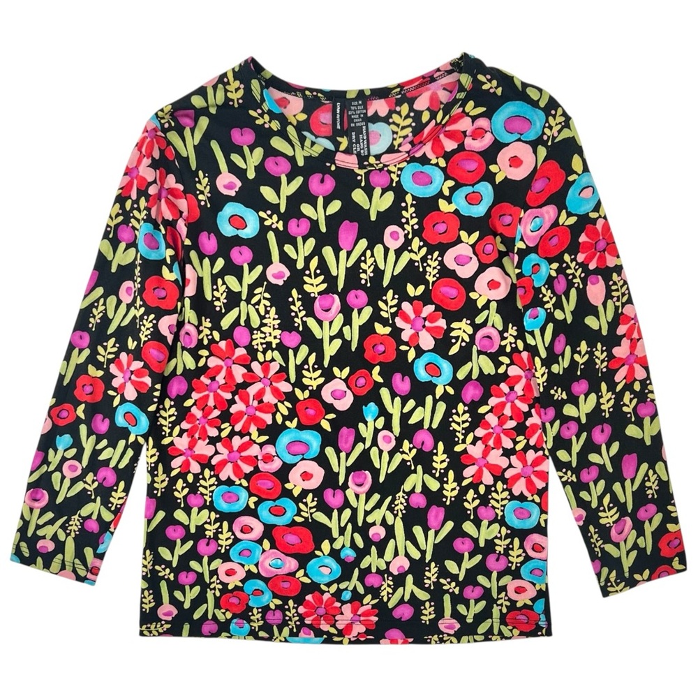 Vintage Silk - Y2K Vintage Lynn Ritchie Black Floral Silk Long Sleeve Blouse Top
